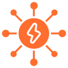 Circular symbol with lightning bolt inside