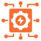 Circuitry with cog and bolt symbol
